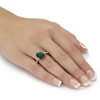 4.60 Cttw. Green Emerald & White Topaz Two-Tone Gold-Plated Sterling Silver Ring