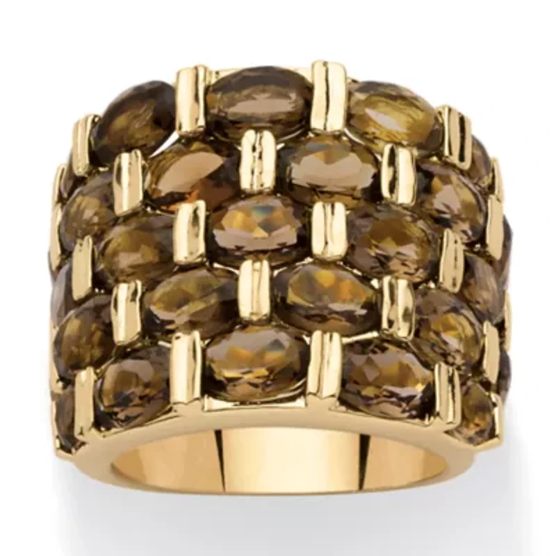 15.07 TCW Round Genuine Smoky Quartz Yellow Gold-Plated Five-Row Ring