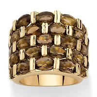 15.07 TCW Round Genuine Smoky Quartz Yellow Gold-Plated Five-Row Ring