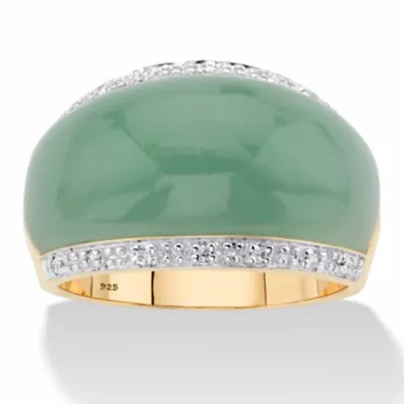 .56 Cttw. Genuine Green Jade and White Topaz Gold-Plated Silver Dome Ring