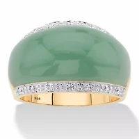 .56 Cttw. Genuine Green Jade and White Topaz Gold-Plated Silver Dome Ring