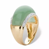 .56 Cttw. Genuine Green Jade and White Topaz Gold-Plated Silver Dome Ring