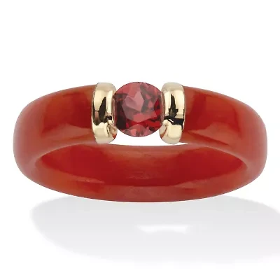 .60 Cttw. Genuine Red Jade and Round Cut Garnet 10k Solid Gold Ring