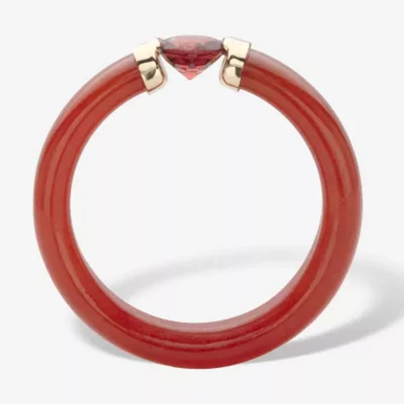 .60 Cttw. Genuine Red Jade and Round Cut Garnet 10k Solid Gold Ring