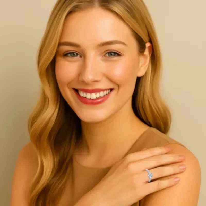 Lab Created 1.70 Cttw. Platinum-plated Sterling Silver White Sapphire Promise Ring