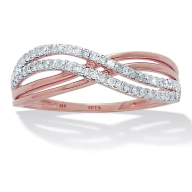 .25 TCW Diamond 14k Rose Gold Plated Sterling Silver Crossover Ring