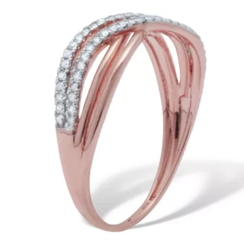 .25 TCW Diamond 14k Rose Gold Plated Sterling Silver Crossover Ring