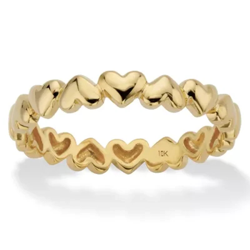 Polished Solid 10k Yellow Gold Heart-Link Eternity Ring
