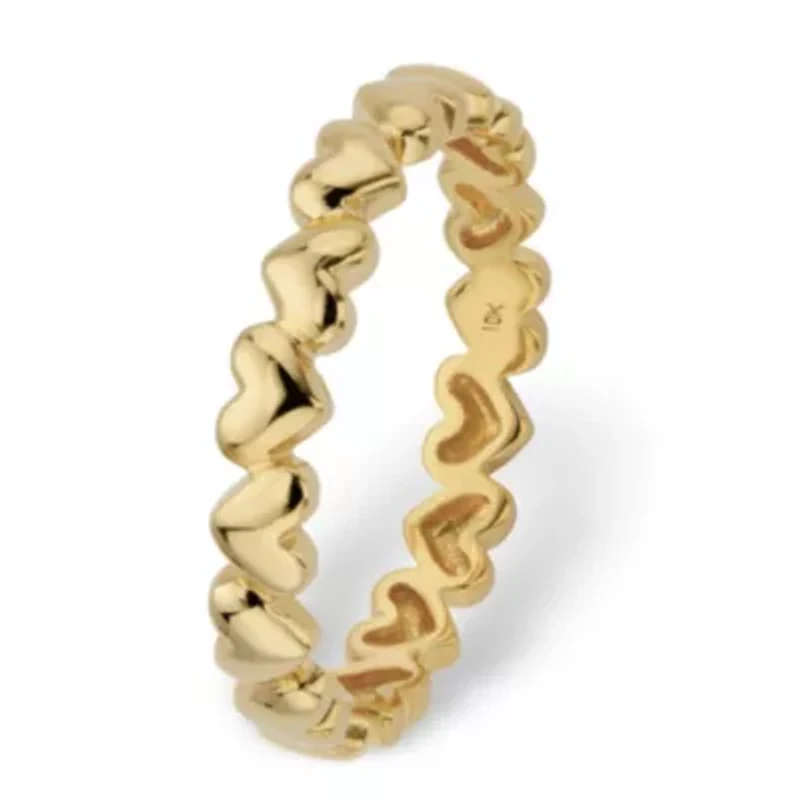Polished Solid 10k Yellow Gold Heart-Link Eternity Ring