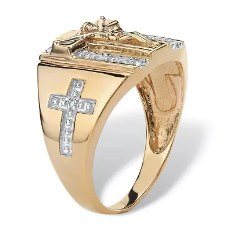 Men's 1/8 Cttw. 10k Yellow Gold Diamond Crucifix Ring