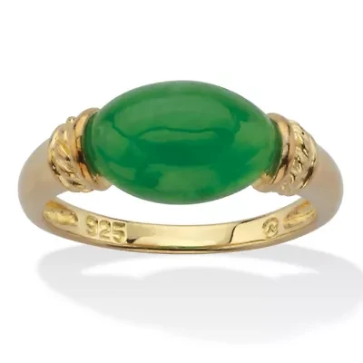 .12 Cttw. Oval Shaped Genuine Green Jade Ring 14k Gold-Plated Sterling Silver