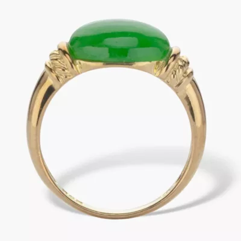.12 Cttw. Oval Shaped Genuine Green Jade Ring 14k Gold-Plated Sterling Silver