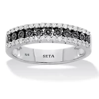 .25 TCW Black and White Diamond Sterling Silver Three-Row Anniversary Band