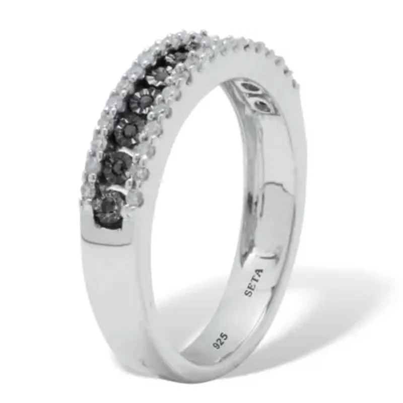 .25 TCW Black and White Diamond Sterling Silver Three-Row Anniversary Band