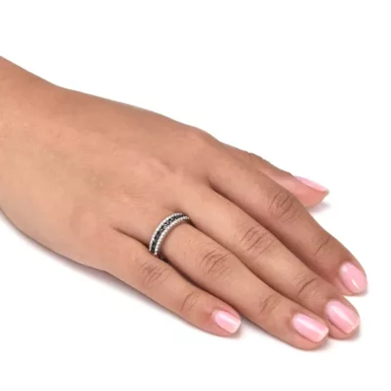 .25 TCW Black and White Diamond Sterling Silver Three-Row Anniversary Band