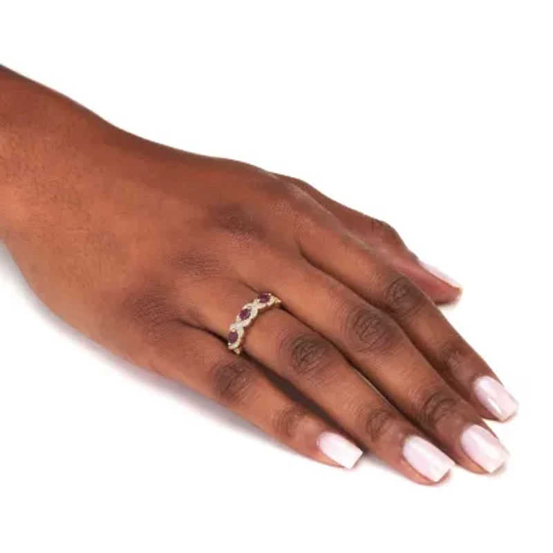 .62 TCW Oval Genuine Ruby Diamond Accent 18k Gold-Plated Sterling Silver Ring