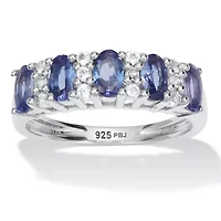 1.32 TCW Oval Cut Genuine Purple Tanzanite and White Topaz Sterling Silver Ring