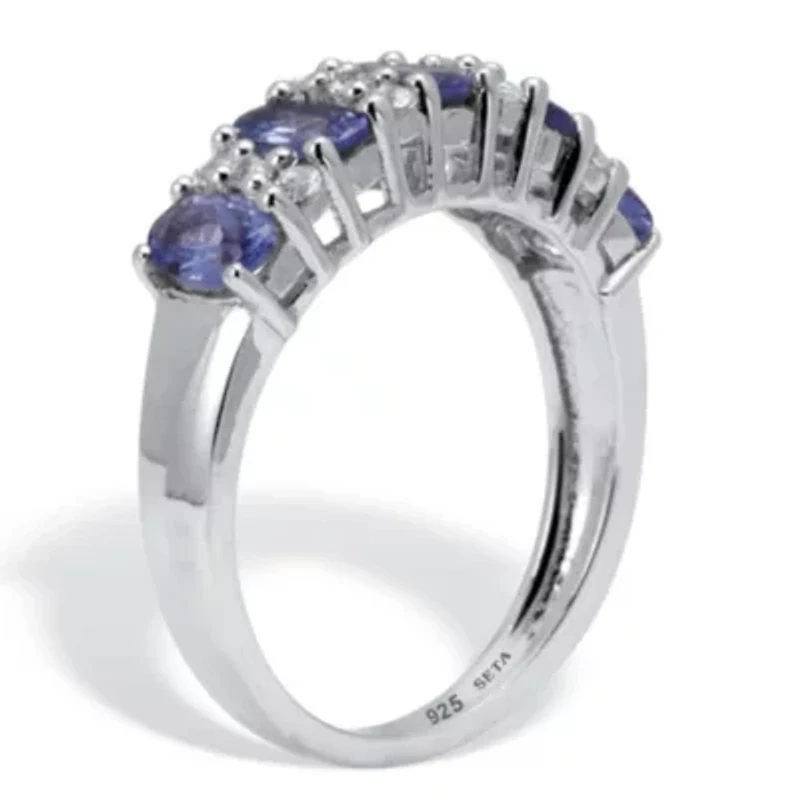 1.32 TCW Oval Cut Genuine Purple Tanzanite and White Topaz Sterling Silver Ring
