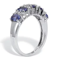 1.32 TCW Oval Cut Genuine Purple Tanzanite and White Topaz Sterling Silver Ring