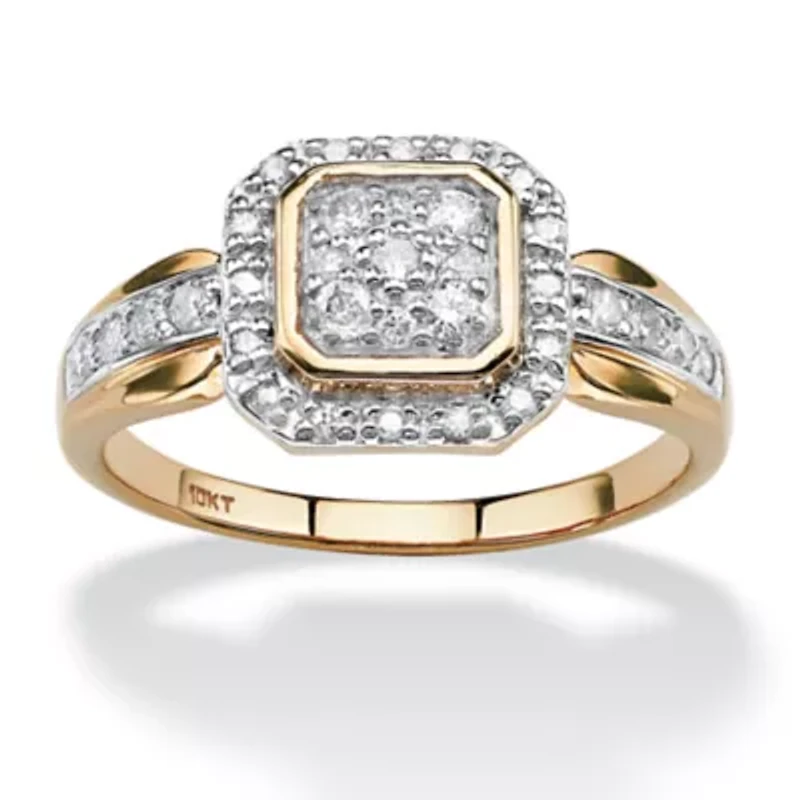 1/3 TCW Round Diamond Square Halo Ring Solid 10k Gold
