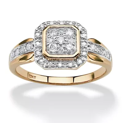 1/3 TCW Round Diamond Square Halo Ring Solid 10k Gold
