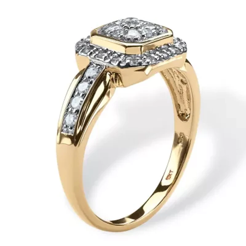 1/3 TCW Round Diamond Square Halo Ring Solid 10k Gold