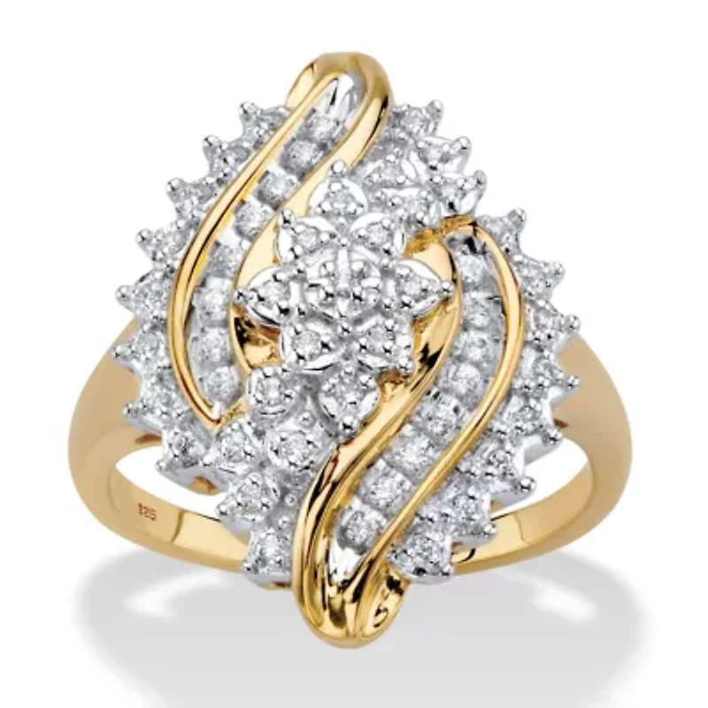 1/3 Cttw. Round Diamond 18k Gold-plated Sterling Silver Cluster Bypass Ring