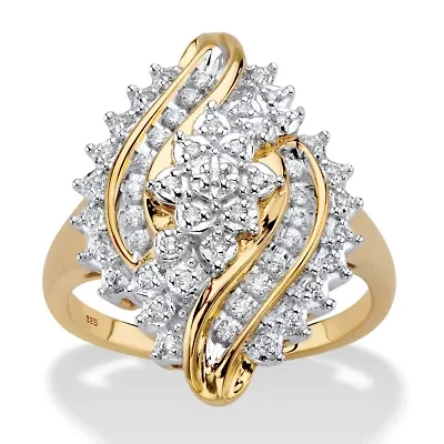 1/3 Cttw. Round Diamond 18k Gold-plated Sterling Silver Cluster Bypass Ring
