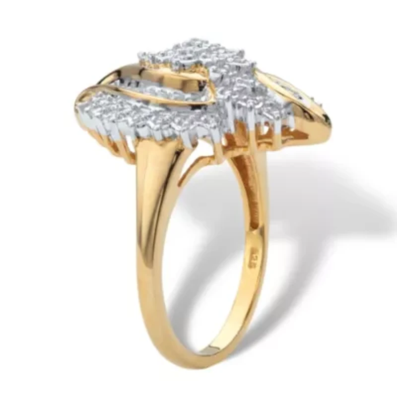 1/3 Cttw. Round Diamond 18k Gold-plated Sterling Silver Cluster Bypass Ring