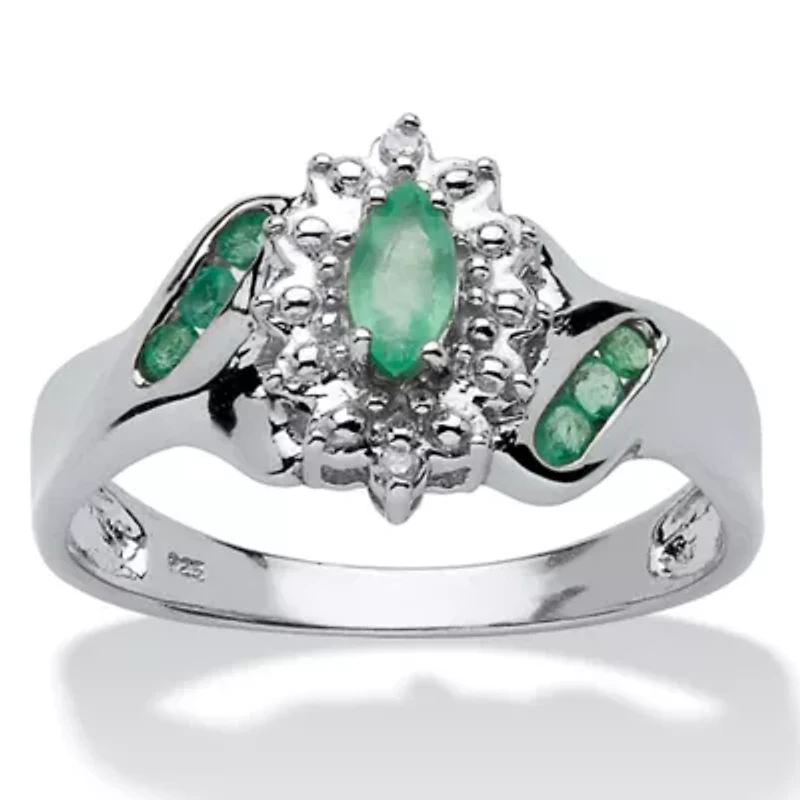 .38 TCW Genuine Emerald and Diamond Accent Ring Platinum-plated Sterling Silver