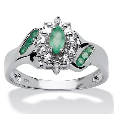 .38 TCW Genuine Emerald and Diamond Accent Ring Platinum-plated Sterling Silver