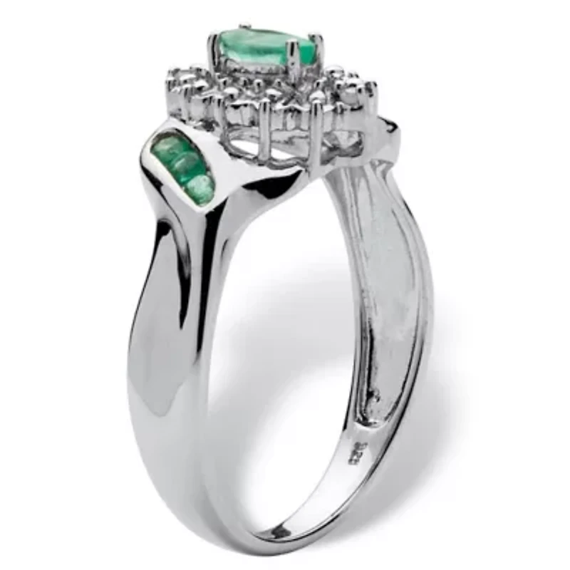 .38 TCW Genuine Emerald and Diamond Accent Ring Platinum-plated Sterling Silver