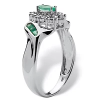.38 TCW Genuine Emerald and Diamond Accent Ring Platinum-plated Sterling Silver