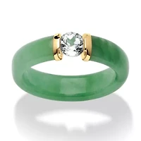.56 TCW White Topaz and Jade Ring 10k Gold