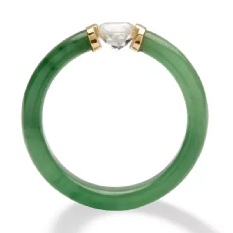 .56 TCW White Topaz and Jade Ring 10k Gold
