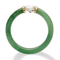 .56 TCW White Topaz and Jade Ring 10k Gold