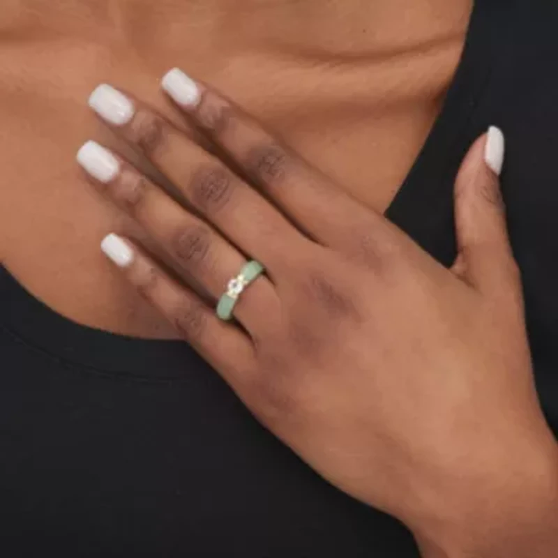 .56 TCW White Topaz and Jade Ring 10k Gold