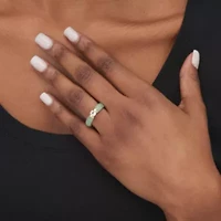 .56 TCW White Topaz and Jade Ring 10k Gold