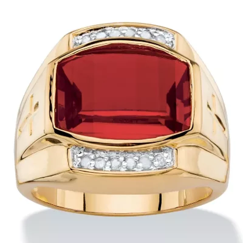 Lab Created Men's 7.61 TCW Red Ruby and Diamond 18k Gold-Plated Ring