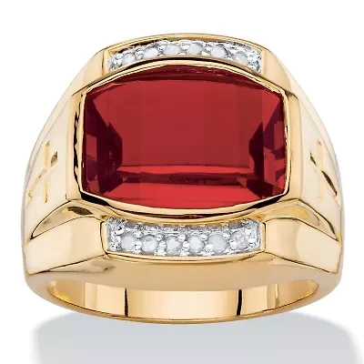 Lab Created Men's 7.61 TCW Red Ruby and Diamond 18k Gold-Plated Ring