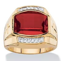 Lab Created Men's 7.61 TCW Red Ruby and Diamond 18k Gold-Plated Ring