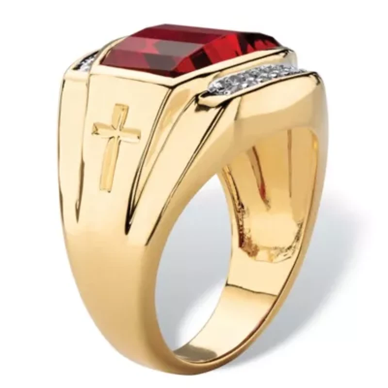 Lab Created Men's 7.61 TCW Red Ruby and Diamond 18k Gold-Plated Ring