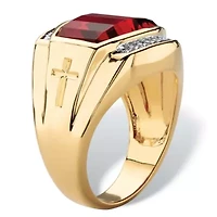 Lab Created Men's 7.61 TCW Red Ruby and Diamond 18k Gold-Plated Ring
