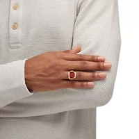 Lab Created Men's 7.61 TCW Red Ruby and Diamond 18k Gold-Plated Ring