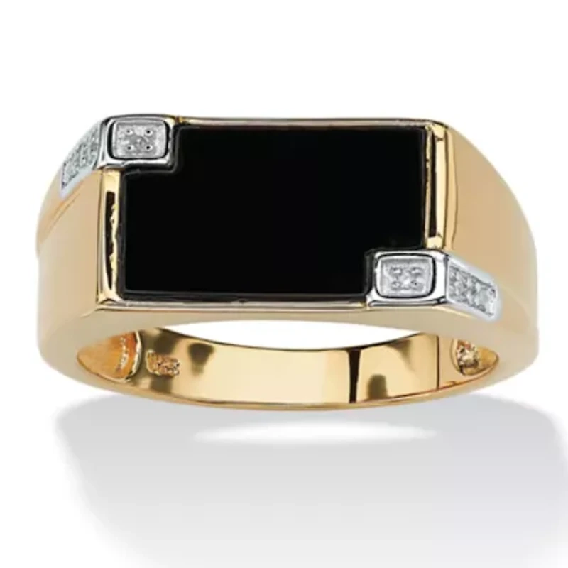 Men's Onyx Rectangular Ring 14k Yellow Gold-plated Sterling Silver