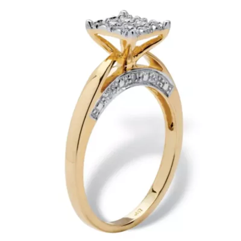 1/10 TCW Round Diamond Pave 10k Yellow Gold Princess-Shaped Ring