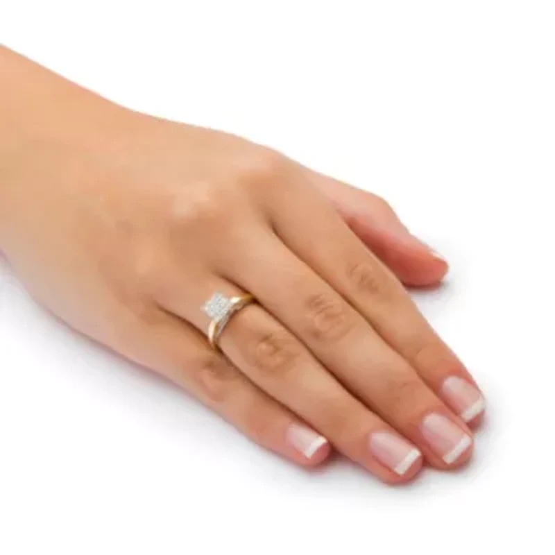 1/10 TCW Round Diamond Pave 10k Yellow Gold Princess-Shaped Ring