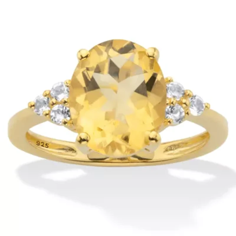 3.49 Cttw. Oval Cut Citrine and White Topaz Two Tone 14k Gold-Plated Silver Ring
