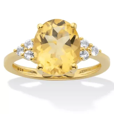 3.49 Cttw. Oval Cut Citrine and White Topaz Two Tone 14k Gold-Plated Silver Ring