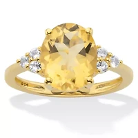 3.49 Cttw. Oval Cut Citrine and White Topaz Two Tone 14k Gold-Plated Silver Ring